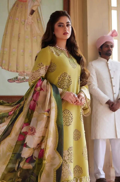 Elaf - 3PC Lawn Embroidered Shirt with Printed Chiffon Dupatta (Unstitched)