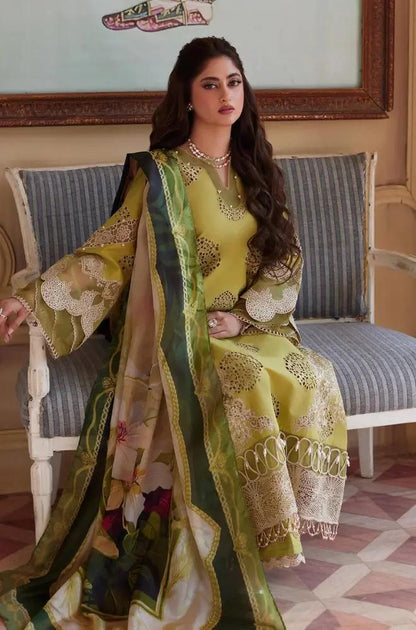 Elaf - 3PC Lawn Embroidered Shirt with Printed Chiffon Dupatta (Unstitched)