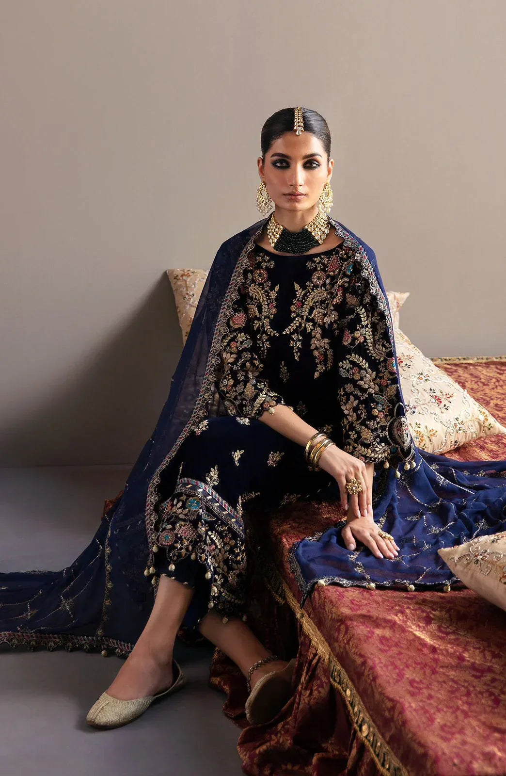 Emaan Adeel Makhmal Embroidered Velvet Unstitched 3Pc Suit FALAK