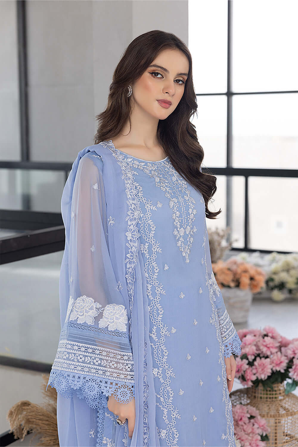 Ensembles By Azure Embroidered Chiffon Suits Unstitched 3 Piece Fairy Glow