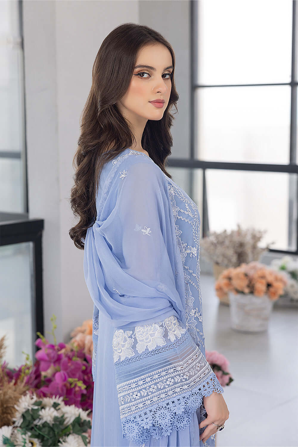 Ensembles By Azure Embroidered Chiffon Suits Unstitched 3 Piece Fairy Glow