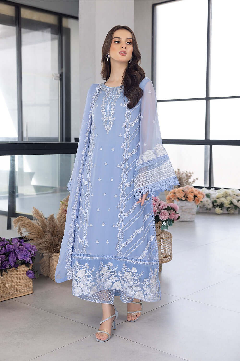 Ensembles By Azure Embroidered Chiffon Suits Unstitched 3 Piece Fairy Glow