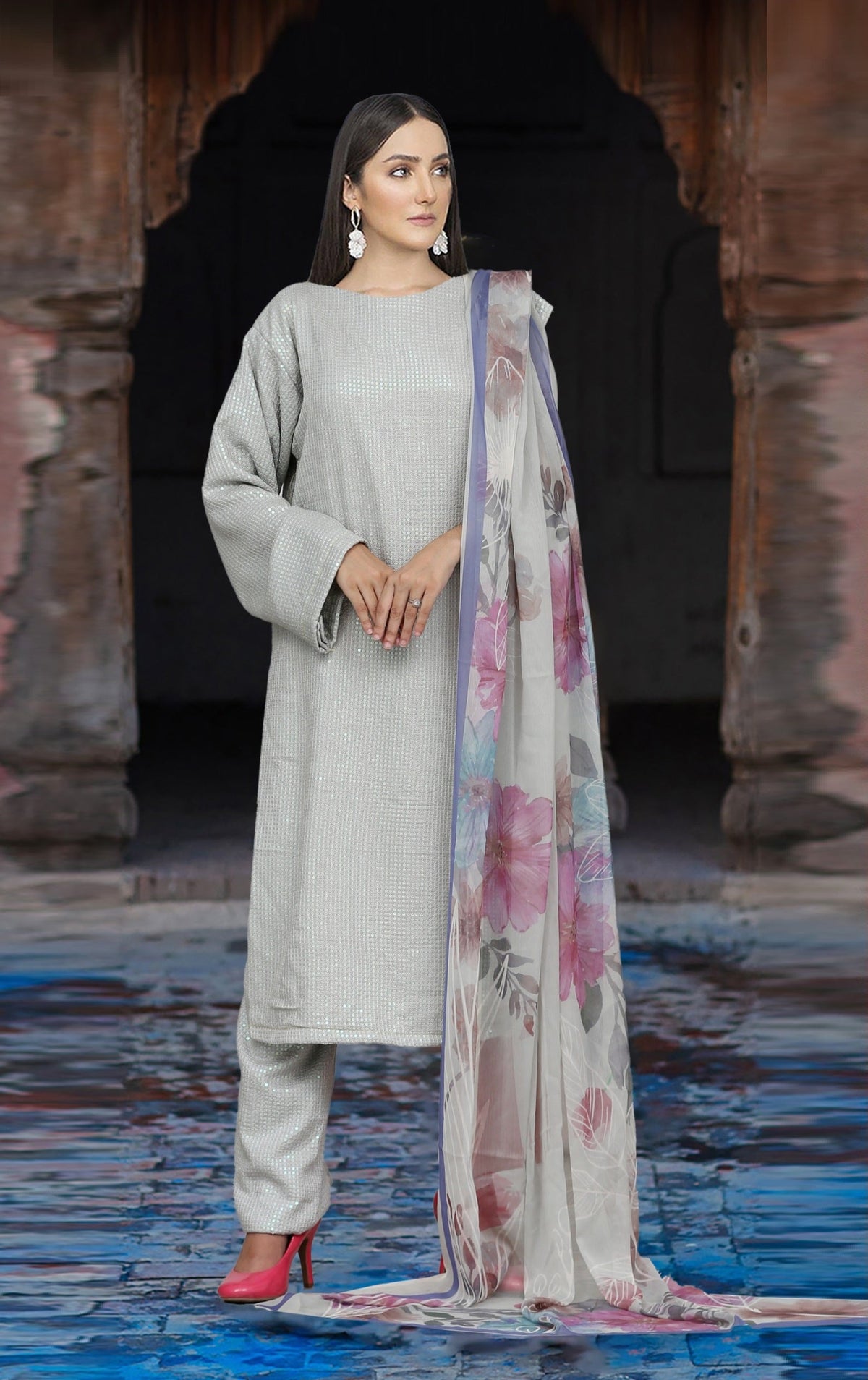 Nilofer Shahid Luxury Embroidered Lawn 3Pc Unstitched Suit Dynamic deeva