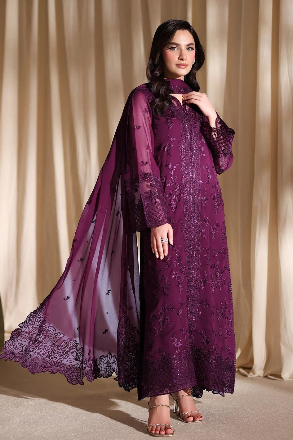 Azure Luxury Embroidered Chiffon Unstitched 3Pc Suit Garnelle