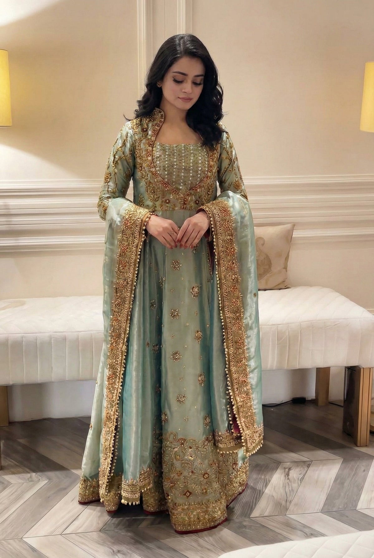 Haris Shakeel Luxury Myssory Embroidered 3 Piece Unstitched UROOJ