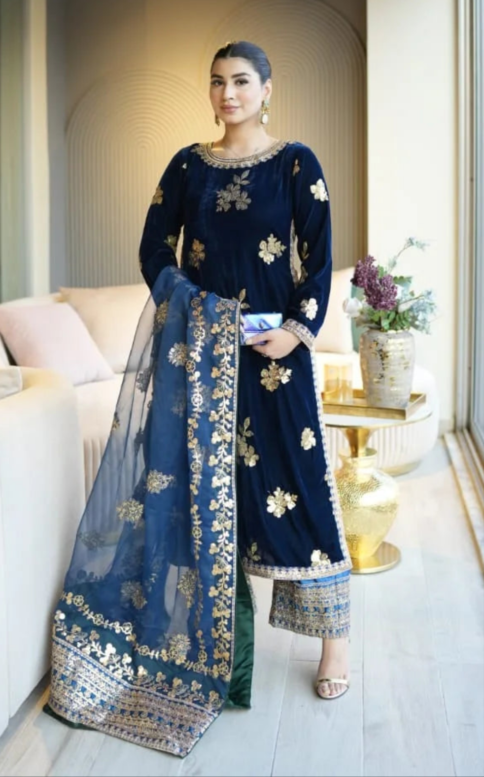 Iznik Micro Velvet Embroidered Suits Unstitched
