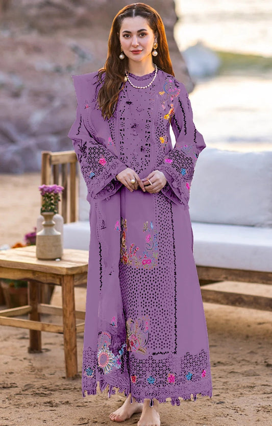 Qalamkar Luxury Chiken Kari Lawn 3 Pieces Unstitched Lavender SELIN