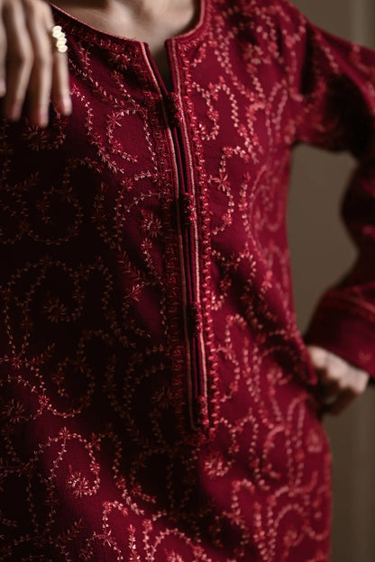 Zaib - Luxury Lawn Embroidered Unstitched 3 Piece - Maroon