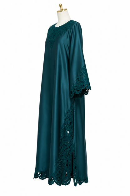 Luxury Silk Cutwork Embroidered 3pc Long Dress