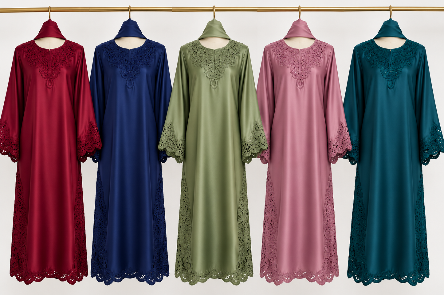 Luxury Silk Cutwork Embroidered 3pc Long Dress
