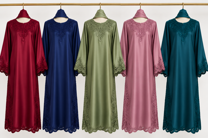 Luxury Silk Cutwork Embroidered 3pc Long Dress