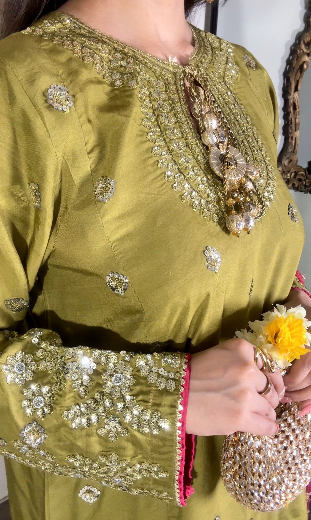 Poshkari Luxury Embroidered Raw Silk 3Pc Stitched Suit