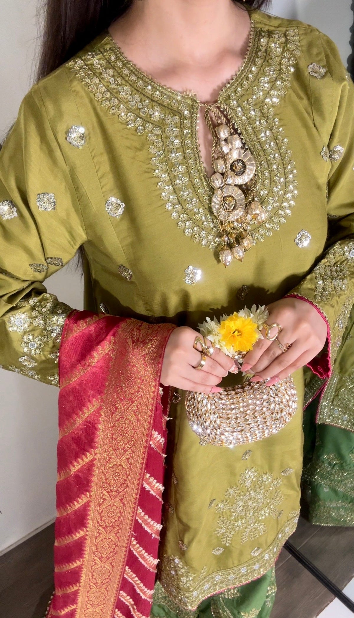 Poshkari Luxury Embroidered Raw Silk 3Pc Stitched Suit