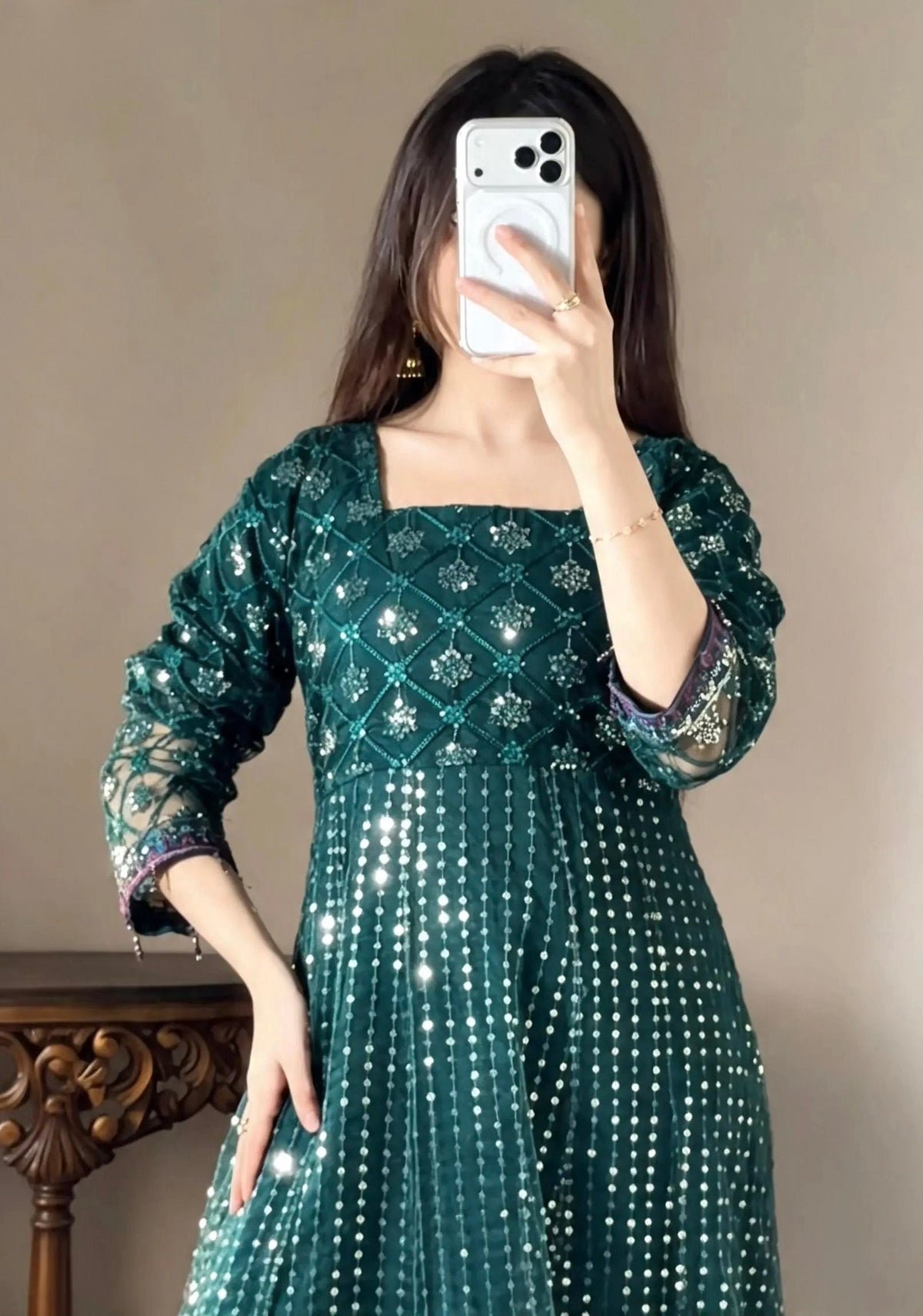 Iznik Meraki Luxury Embroidered Dark Green Luxury Unstitched / Stitched Net Maxi