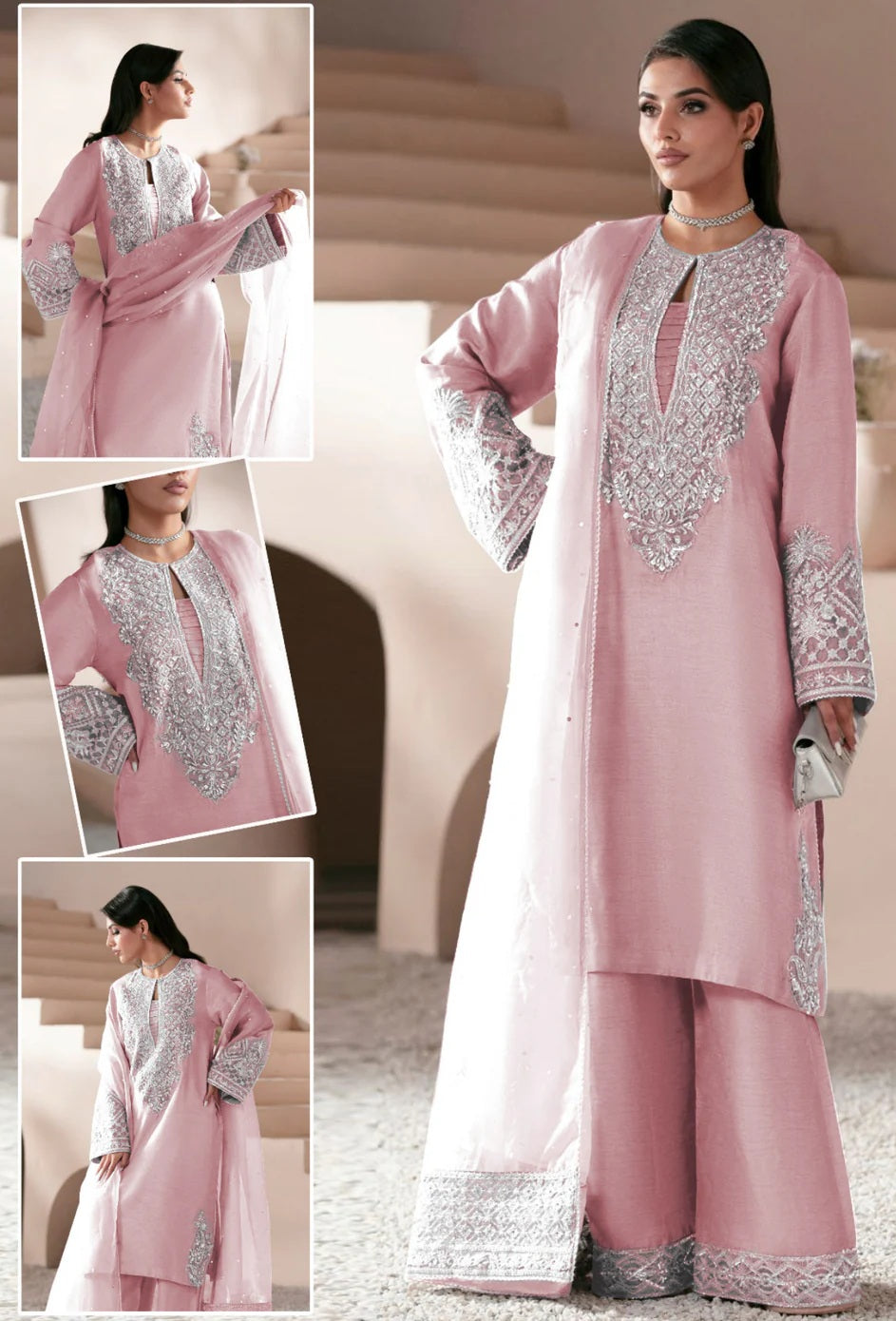 AJR Couture Luxury Silk Embroidered Unstitched 3 Piece - Celestia