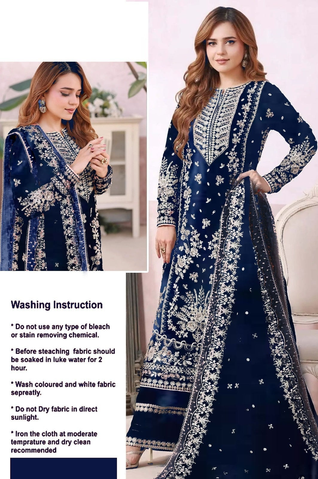 Aneelas Luxury Velvet Embroidered 3 Piece Unstitched - Zinc