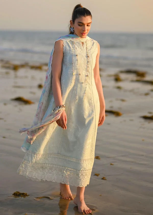 Zaib By Nimsay Luxury Embroidered Chiken Kari Lawn Unstitch Sky Blue