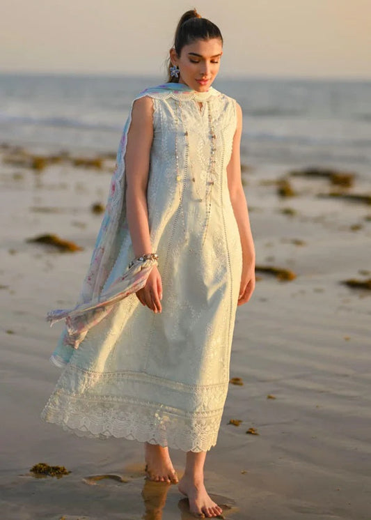 Zaib By Nimsay Luxury Embroidered Chiken Kari Lawn Unstitch Sky Blue
