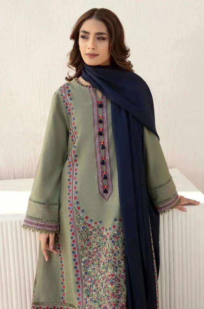 Jazmin - 3PC Unstitched Dhanak Embroidered Shirt with Dhanak Shawl and Trouser