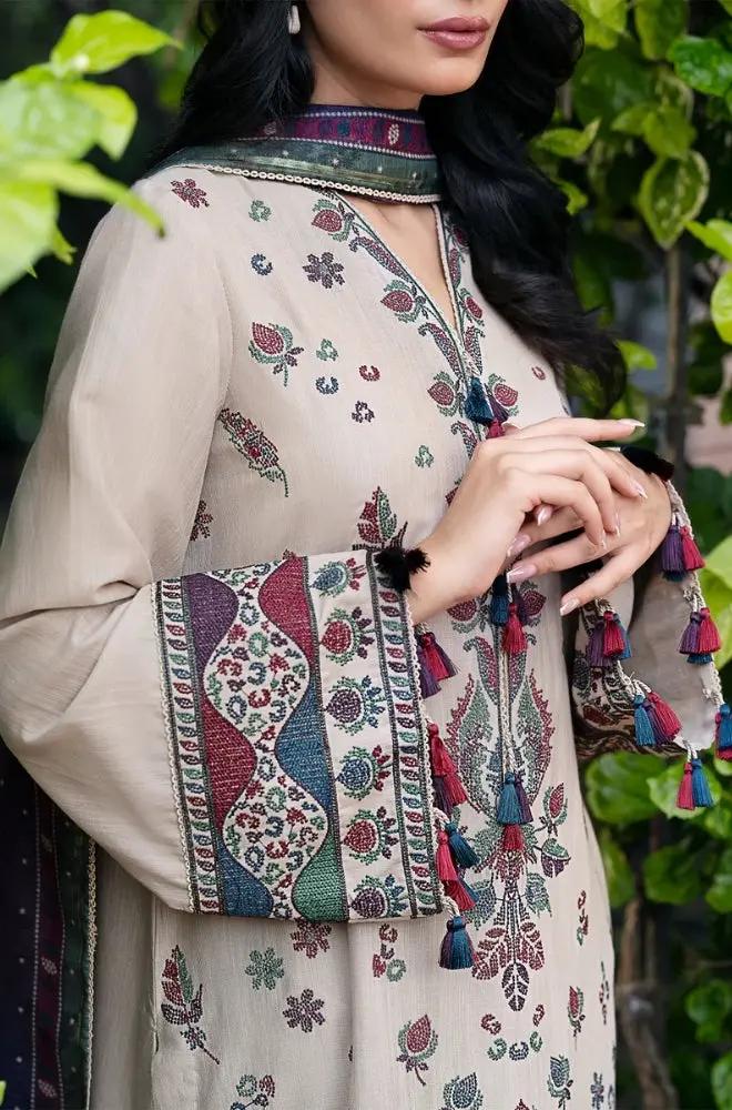 Jazmin - 3PC Unstitched Dhanak Embroidered Shirt with Pashmina Shawl and Trouser