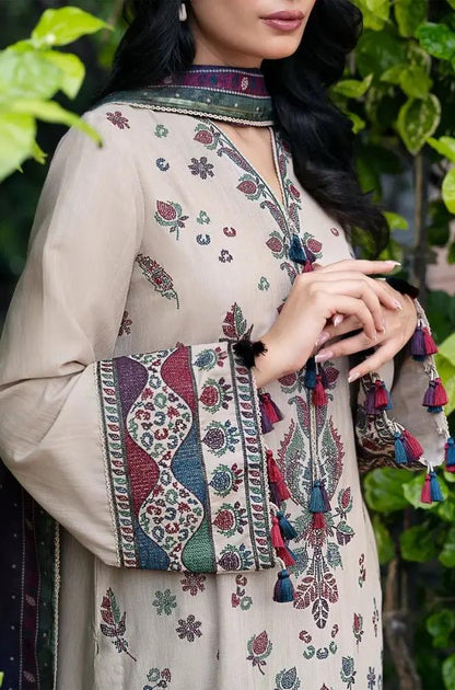 Jazmin - 3PC Unstitched Dhanak Embroidered Shirt with Pashmina Shawl and Trouser