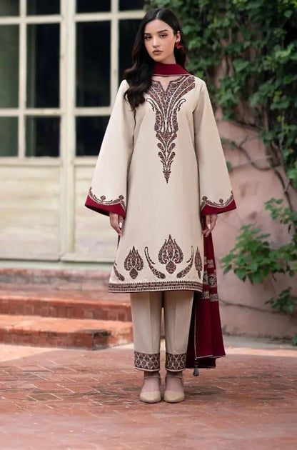 Jazmin - 3PC Unstitched Dhanak Embroidered Shirt with Pashmina Wool Shawl and Embroidered Trouser