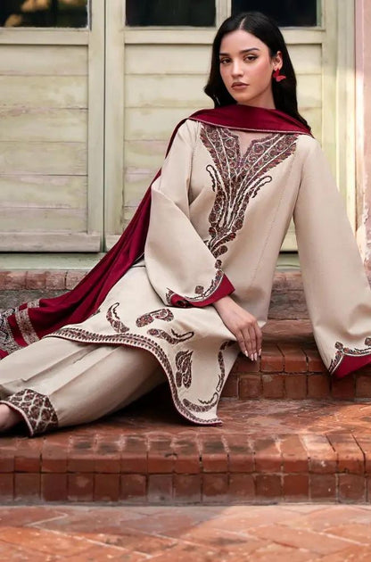 Jazmin - 3PC Unstitched Dhanak Embroidered Shirt with Pashmina Wool Shawl and Embroidered Trouser