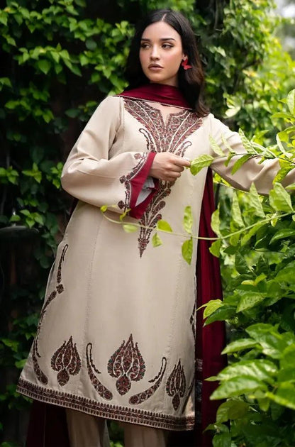 Jazmin - 3PC Unstitched Dhanak Embroidered Shirt with Pashmina Wool Shawl and Embroidered Trouser