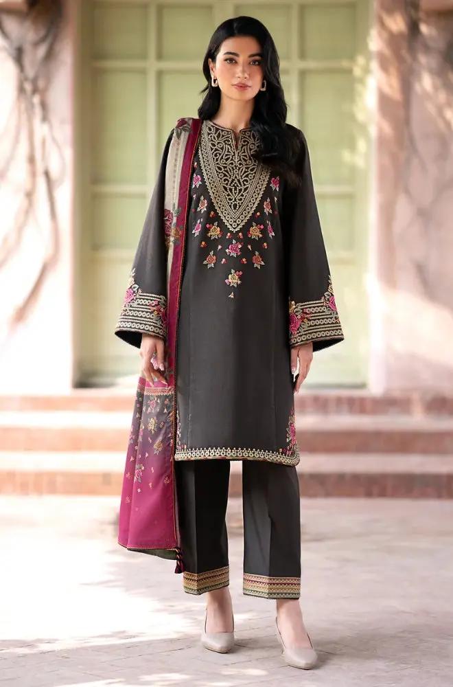 Jazmin - 3PC Unstitched Dhanak Embroidered Shirt with Printed Pashmina Wool Shawl and Embroidered Trouser