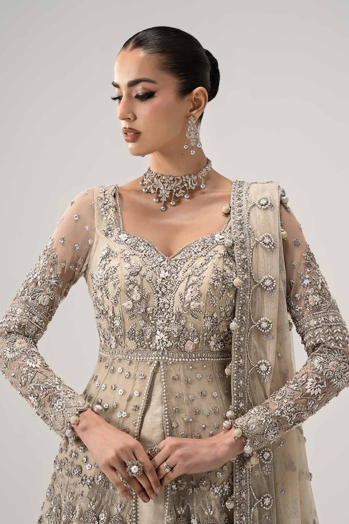 Maria B Elaria Luxury Net Embroidered 3Pc Unstitched Suit (4 yards trouser fabirc )