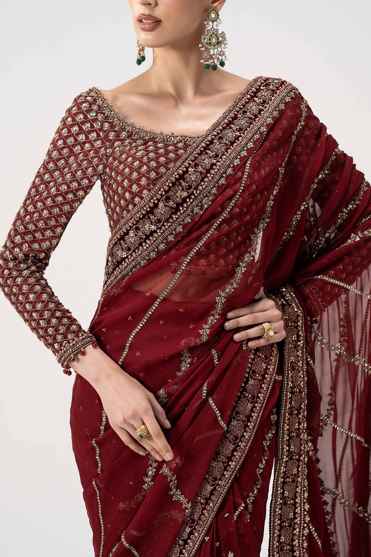 Maria B 26V1 - 09 - Danira Luxury Chiffon Embroidered 3Pc Unstitched Sari
