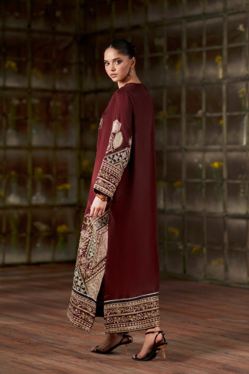 Ethnc /104/414 Luxury Silk Embroidered 3 Pc Unstitched Kaftan Suit