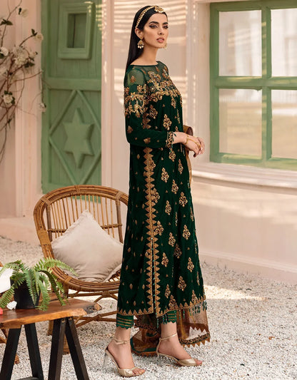 Emaan Adeel Makhmal Unstitched Luxury Velvet 3Pc Embroidered Suit Green