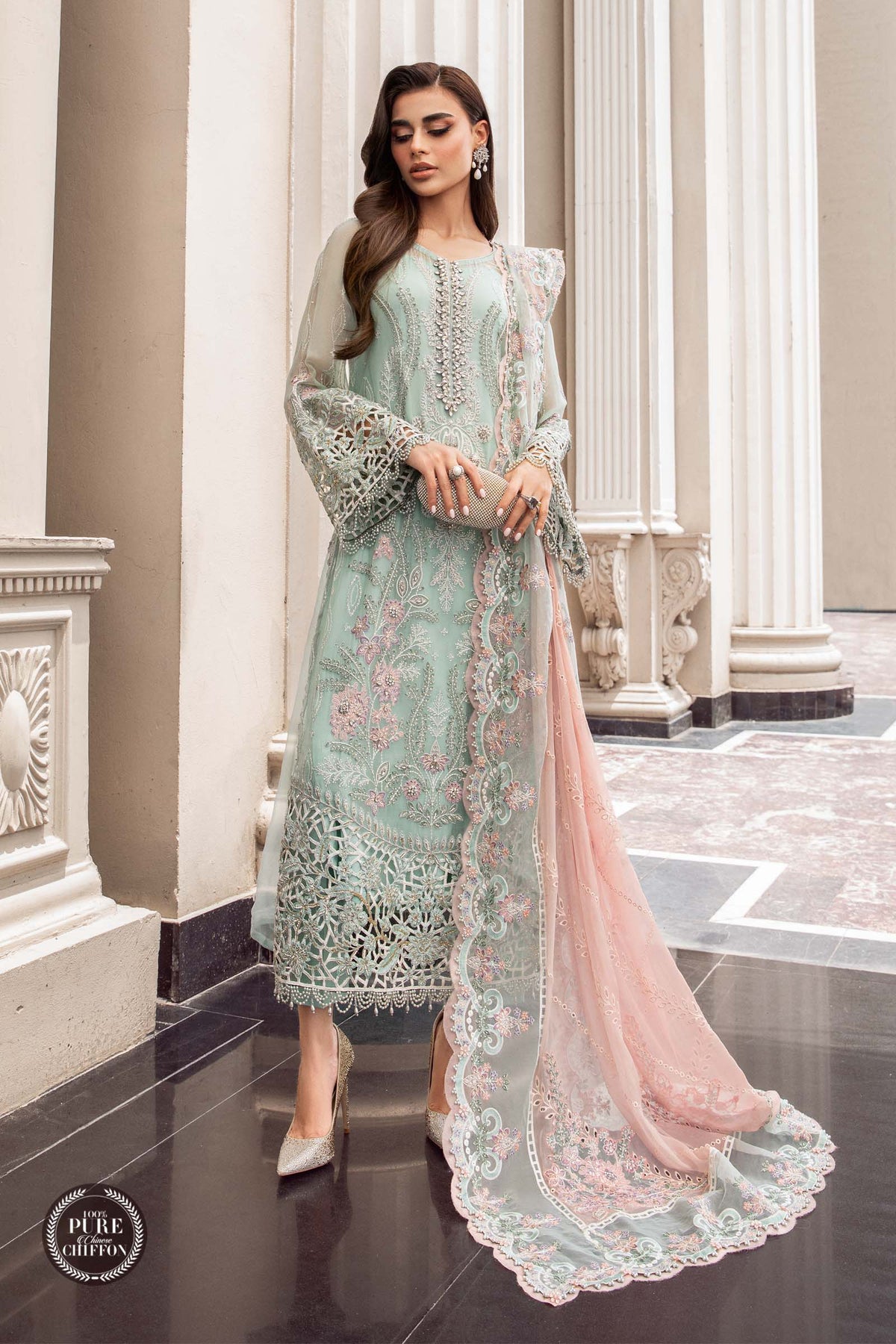 Maria B Green Luxury Chiffon Embroidered 3Pc Unstitched Suit