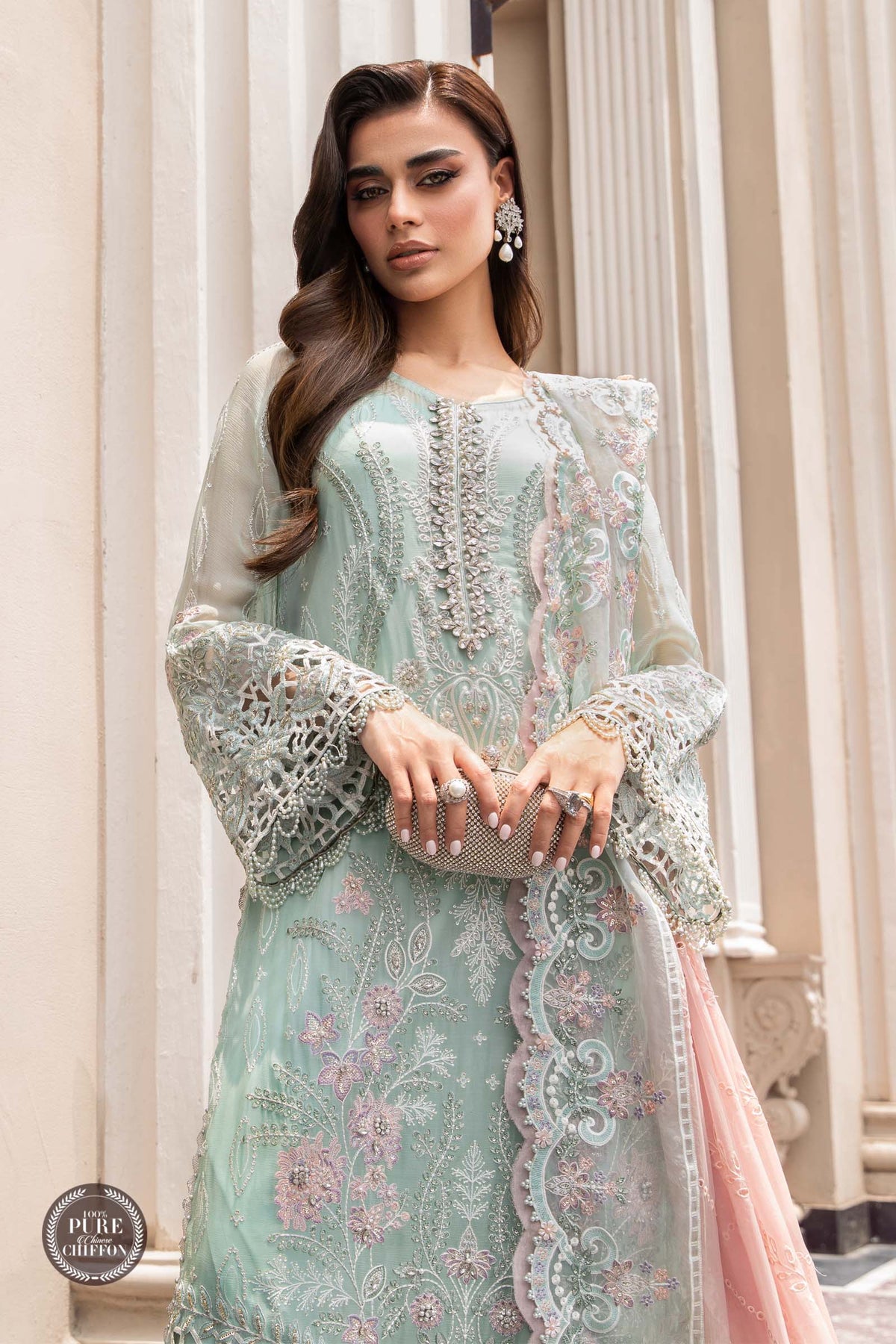 Maria B Green Luxury Chiffon Embroidered 3Pc Unstitched Suit