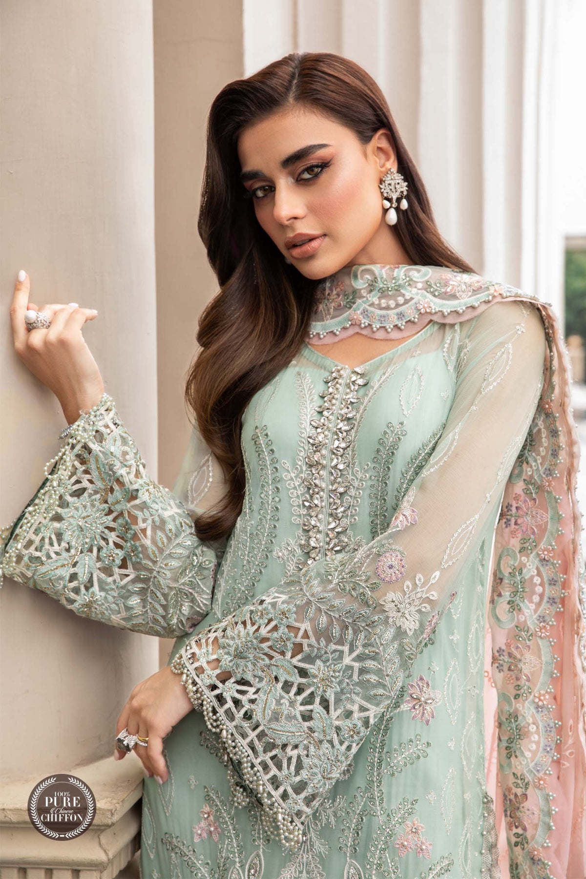 Maria B Green Luxury Chiffon Embroidered 3Pc Unstitched Suit