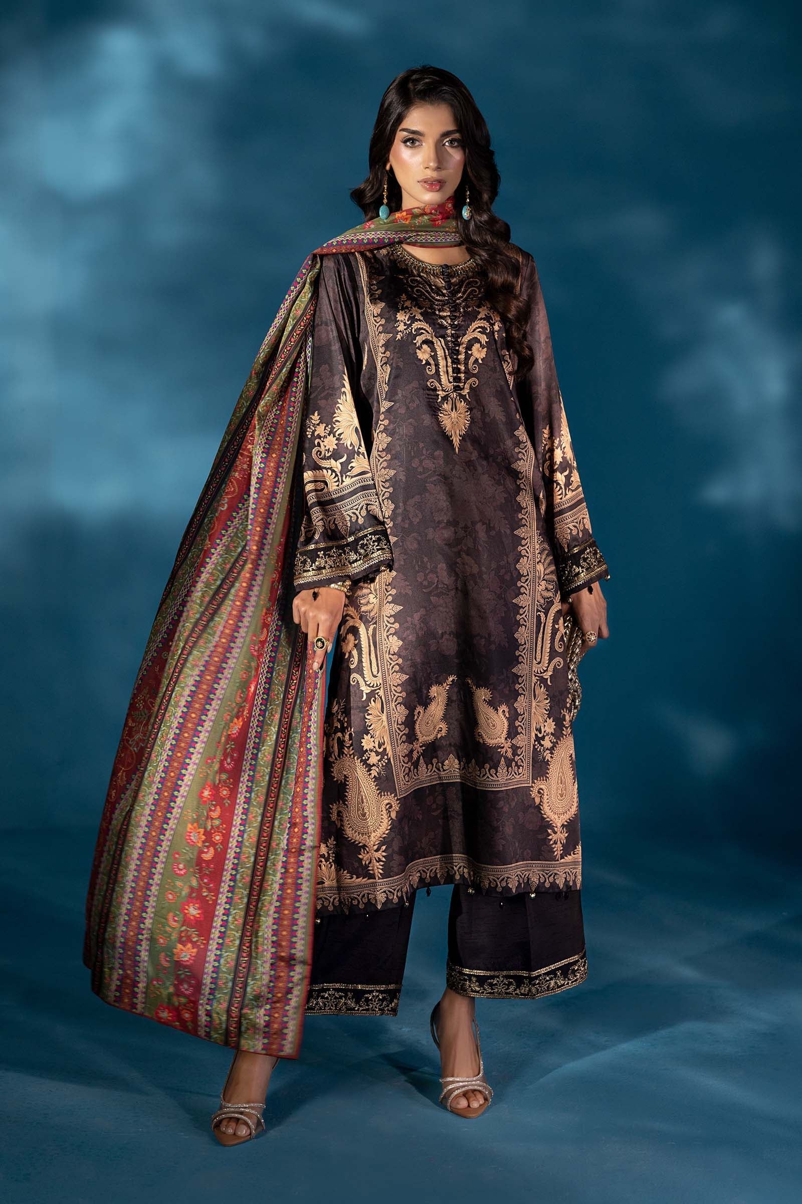 Maria.B Embroidered Satin Silk Suit 3 Pc Unstitched MPS