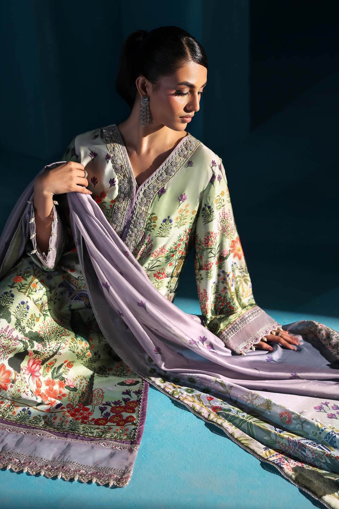 Maria.B - Luxury Silk Embroidered 3 Piece Unstitched - MPS - Pista