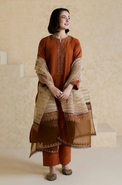 Mishkaa - 3PC Lawn Embroidered Shirt with Printed Chiffon Dupatta (Unstitched)