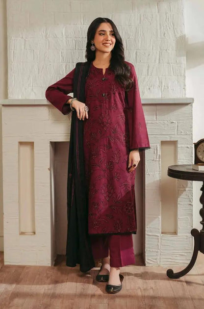 Nishat - 3PC Unstitched Dhanak Embroidered Shirt with Embroidered Dhanak Shawl