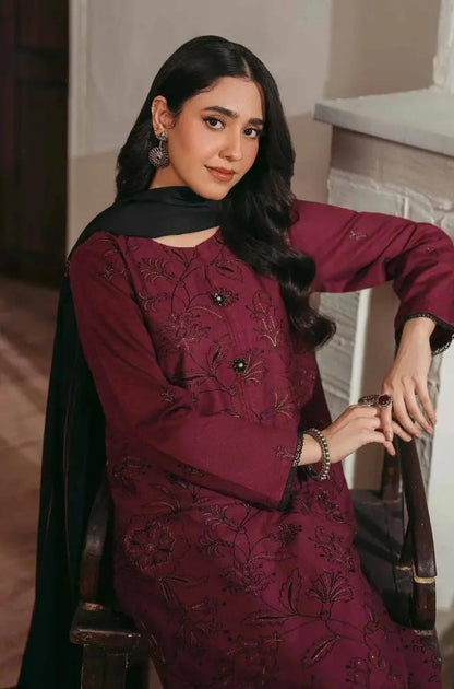 Nishat - 3PC Unstitched Dhanak Embroidered Shirt with Embroidered Dhanak Shawl