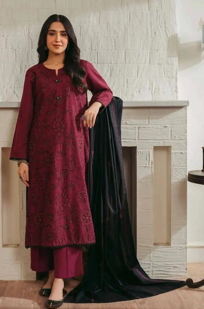 Nishat - 3PC Unstitched Dhanak Embroidered Shirt with Embroidered Dhanak Shawl
