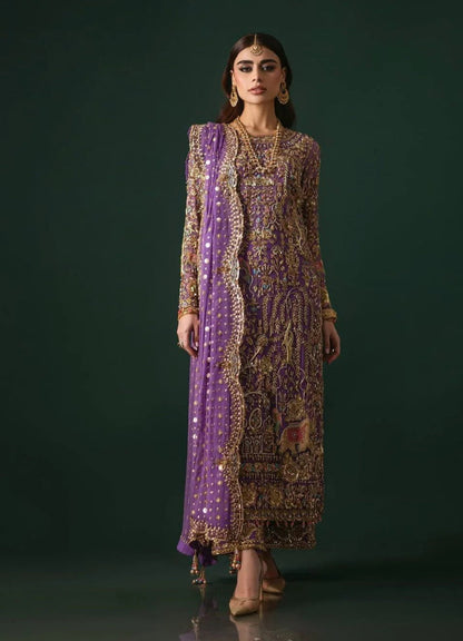 Nomi Ansari Luxury Pure Chiffon Unsticthed 3 Piece Couture
