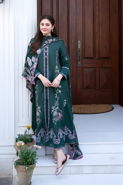 Garnet - 3PC Unstitched Lawn Embroidered Shirt with Digital Printed Dupatta and Trouser