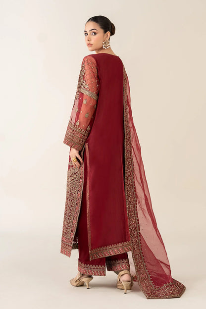 Maria.B Luxry Raw Silk Hand Embellishment Suit SF - Maroon