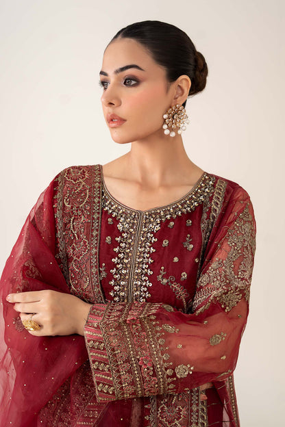 Maria.B Luxry Raw Silk Hand Embellishment Suit SF - Maroon