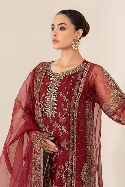 Maria.B Luxry Raw Silk Hand Embellishment Suit SF - Maroon