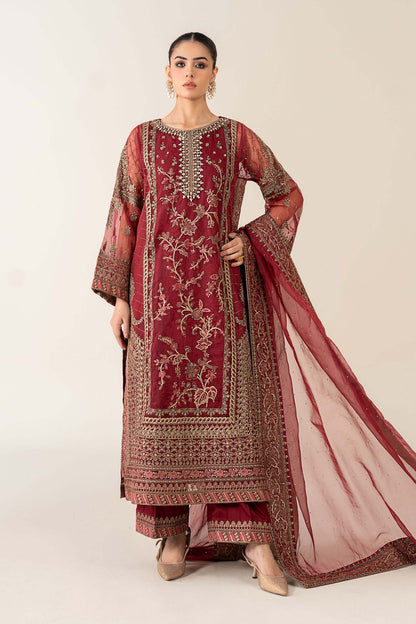 Maria.B Luxry Raw Silk Hand Embellishment Suit SF - Maroon