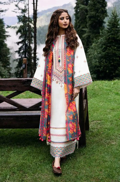 Sapphire - 3PC Lawn Embroidered Shirt with Printed Chiffon Dupatta (Unstitched)
