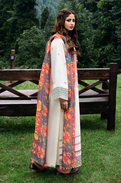 Sapphire - 3PC Lawn Embroidered Shirt with Printed Chiffon Dupatta (Unstitched)